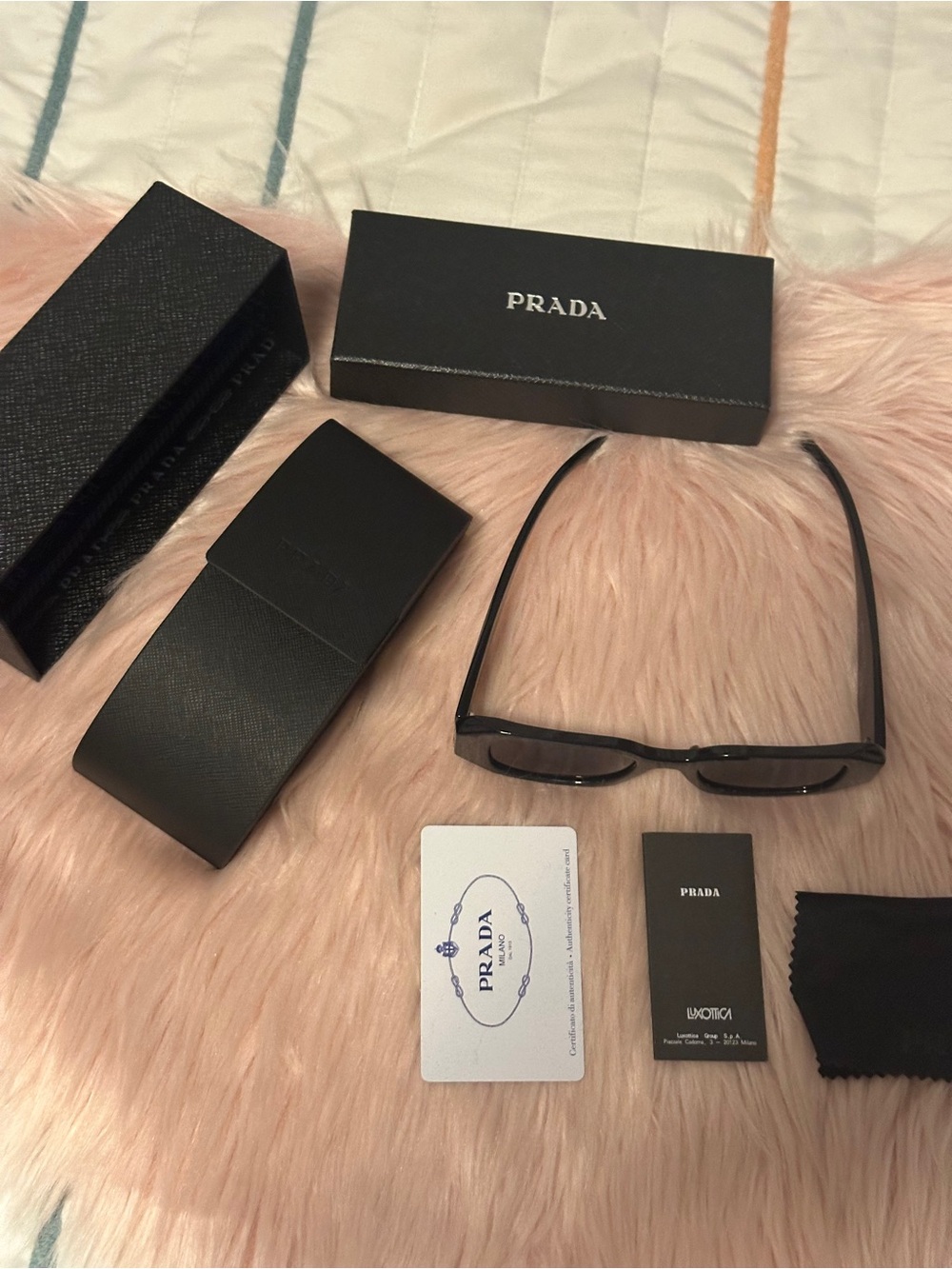 Prada Pink Faux Fur Coat with Black Trim